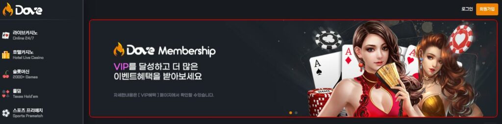 도브벳 공식 홈페이지 메인 화면 안내