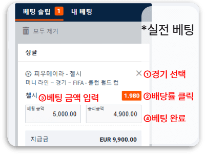 해외토토사이트 실제 베팅 카드 화면과 베팅 순서